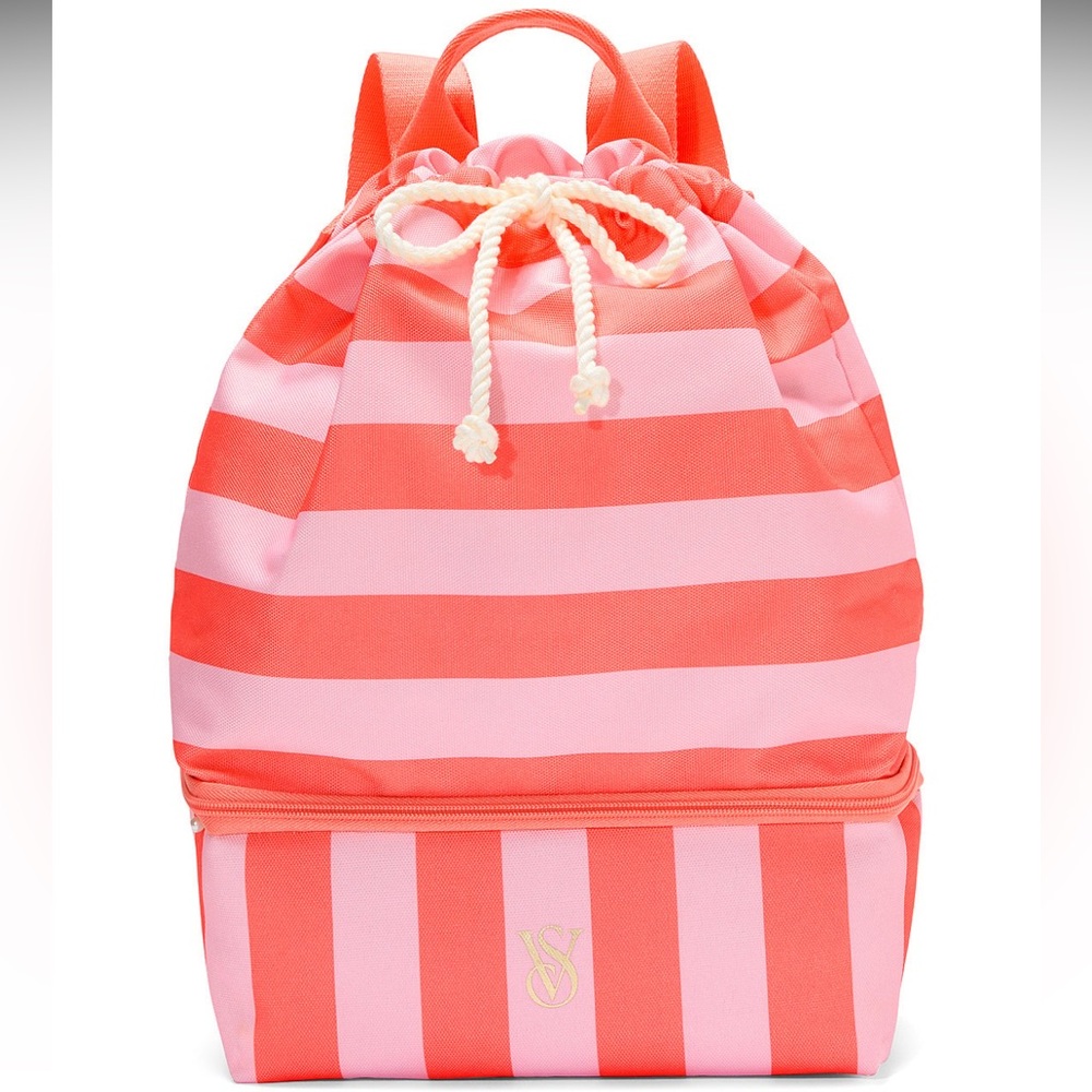 NWT $60 VS Striped Drawstring Beach Cooler Bucket Bag Backpack Vacation